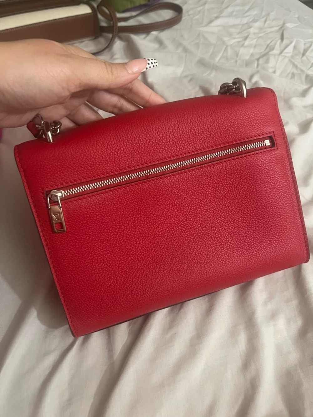 Louis Vuitton Red Leather Chain Shoulder Bag with Silver Hardware - Picture 4 of 5